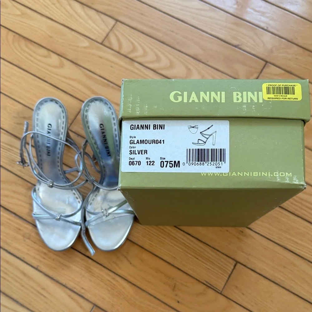 Gianni Bini Glamour Metallic Silver Strappy Heels - Picture 2 of 7